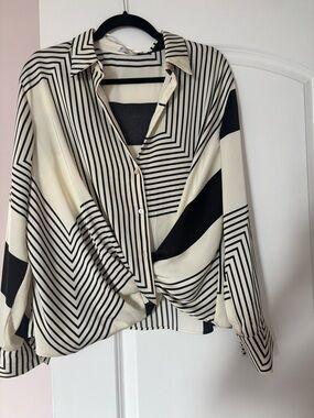 Black & White Geometric Button-Down Blouse